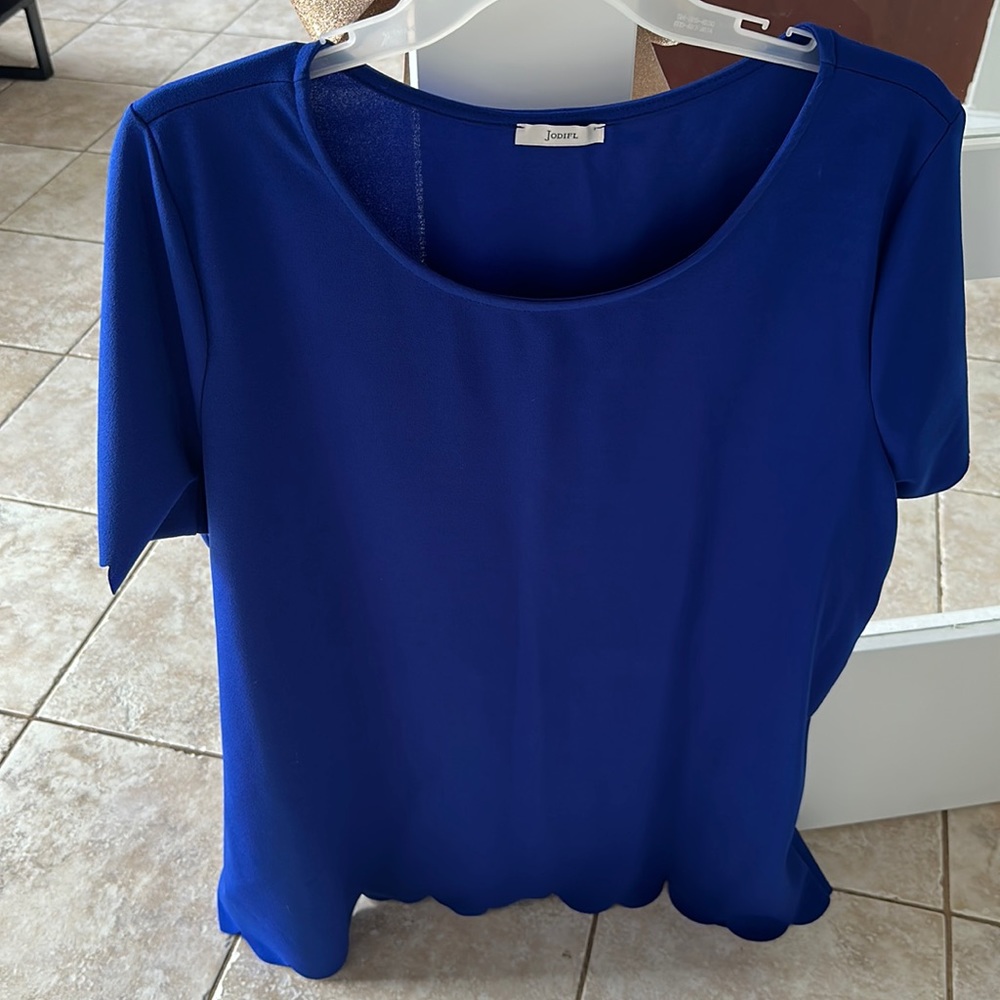 Scalloped royal blue blouse